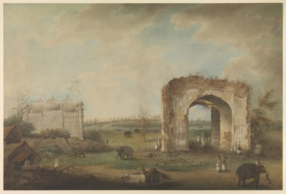 Painting of the gateway at Motijhil, Murshidabad, by the Bengali artist Sita Ram