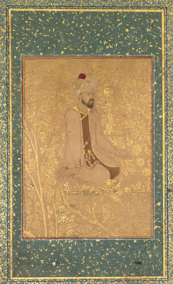 Mughal painting of a seated scholar, now with a laptop